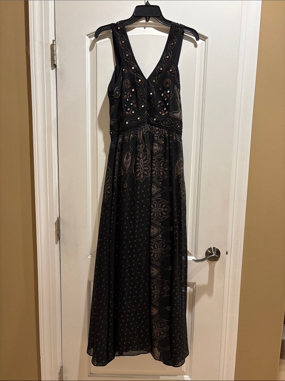 Free People Black Maxi Dress with Metallic Embellishment